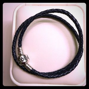 Pandora double wrap dark blue leather bracelet
